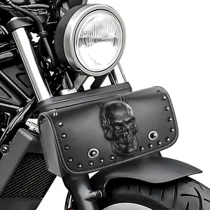 1pc Waterproof Black Faux Leather Motorcycle Handlebar Bag with 3D Skull Design, Adjustable Strap, Compatible with Honda CMX500/CMX300, Rebel VT1100, Shadow 1100 - Street-Touring Motorcycles Tool Bag