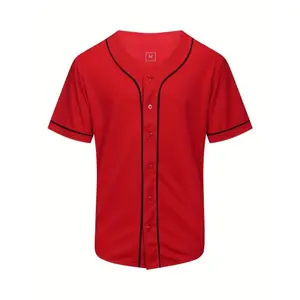Men'S V-Neck Baseball Jersey - 100% Polyester Knit Fabric, Short Sleeve, Regular Fit, Casual Sports Top for Weekend, Spring/Summer/Fall - Solid Color, Button Detail, Slight Stretch - For Men - Perfect for Casual Wear & Sports ActivitiesKIKZ