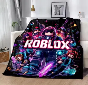 2D Cartoon R-Robloxs Game Flannel Blanket Soft Warm Throw Blanket for Bedroom Living Room Bed Travel Camping Picnic Gift