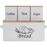 【Fall Deals】SOTECH Bread Box Set with 3pcs Jars for Kitchen Countertop Extra Large White/Black Farmhouse Metal Bread Box With Bamboo Board Cover Pastry Storage Matching Canisters Set Of 3 Coffee Tea Sugar Container Set Kitchen decor