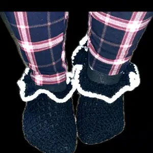 Panda Crochet Socks - Black with White Trim - Handcrafted Footwear for Panda Lovers