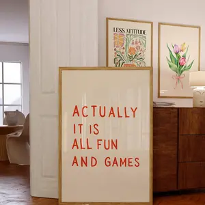 It is All fun and games Print, Retro Wall Art, Trendy Print, Retro Print, Red  Poster Unframed