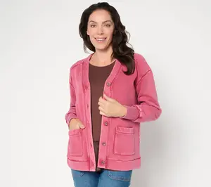 LOGO by Lori Goldstein Overdyed Button Front Cardigan