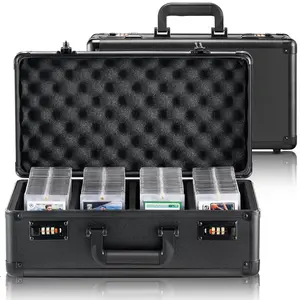 VEVOR Graded Card Storage Box,  4 Slots, Graded Sports Cards Holder Carrying Case with Coded Lock Foam Dividers, for 120 PSA Graded Cards 84 BGS Cards 96 SGC Cards 428 Top Loaders Metal Organiser