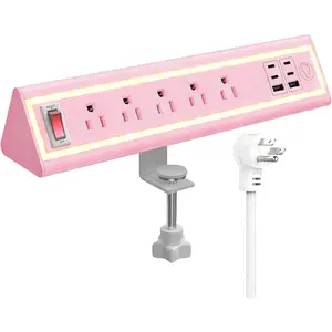 Desk Clamp Power Strip with Nightlight, 40W  , 6FT Extension Cord, 4x20W USB-C & 2 USB Ports, 5 AC Outlets, Fits 1.69-Inch Table Edges