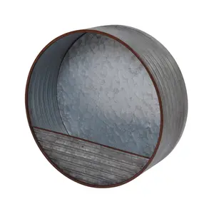 15.7 Inch Round Galvanized Metal Hanging Wall Planter