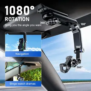 Car Phone Holder 1080 Degree Multi-function Sun Visor Universal 360 Degree Rotating Phone Holder for Driver & Co-pilot Rotatable Retractable Design Car Holder