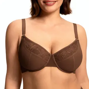 HSIA Yumi Unlined Sheer Embroidery Lace Full Coverage Bra Elegant Sculpting Support