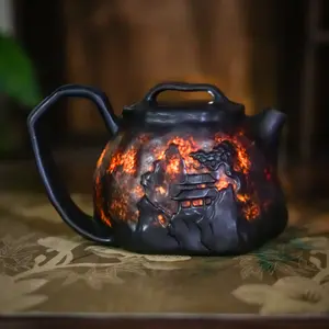 【Hunan Tillite Stone Tea Pot】 Glacial Rock Teapot ｜Hand-Carved Natural Stone｜Landscape Design｜Water Purification Effect｜Translucent Texture｜Oriental Tea Aesthetic