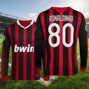 09 10/Home Kit/80# Ronaldinho/Retro/Long Sleeve/Soccer Jersey/Fans Version