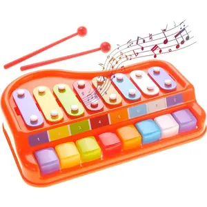 2in1 Large 12" X 8" Baby Piano Xylophone Toy for Toddlers – Large Piano Toy Musical Instrument with 8 Key Scales, Preschool Learning Educational Toy for Kids Boys and Girls