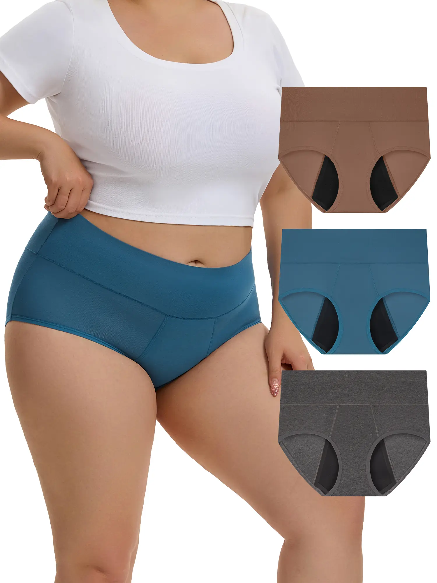 INNERSY Women's Plus Size Bamboo Viscose Heavy Flow Leakproof Period Panties 3-Pack Menstrual Underwear Day Medium