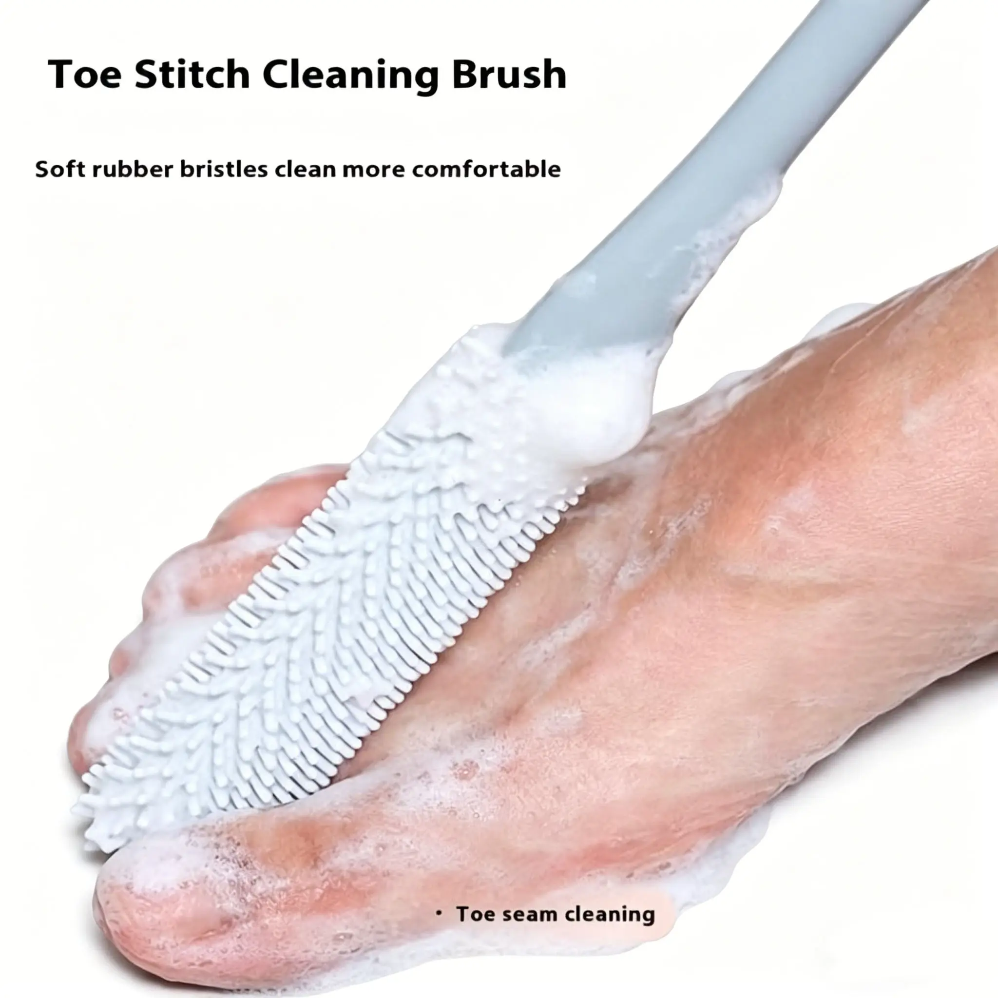 Ergonomic Long Handle Foot Scrub Brush with Soft Silicone Bristles - Exfoliating Toe & Back Scrubber for Removal, Manual Personal Bathroom Tool, Alcohol-Free Foot Spa & Shower Accessories, Shower Essentials.