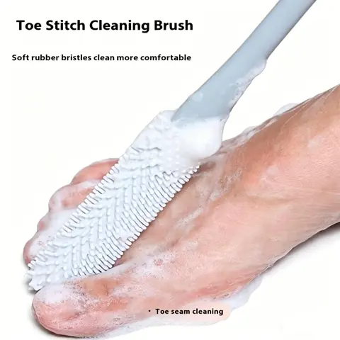 Ergonomic Long Handle Foot Scrub Brush with Soft Silicone Bristles - Exfoliating Toe & Back Scrubber for Removal, Manual Personal Bathroom Tool, Alcohol-Free Foot Spa & Shower Accessories, Shower Essentials, Body Care Tool