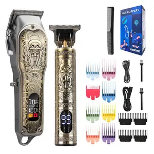 Professional Hair Clipper Set, 1 Box Rechargeable Hair Trimmer & T-blade Trimmer & Accessories, Hair Cutting Kit for Men, Barber Kit