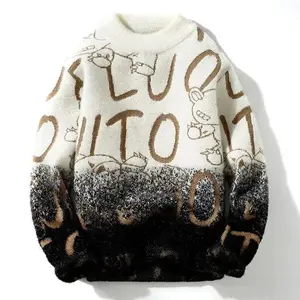 Men's Mock Neck Knitted Sweater Fashion Letter Knitting Pullovers Men Autumn Winter Daily Casual Warm Pullover Sweaters Man(Sheets)