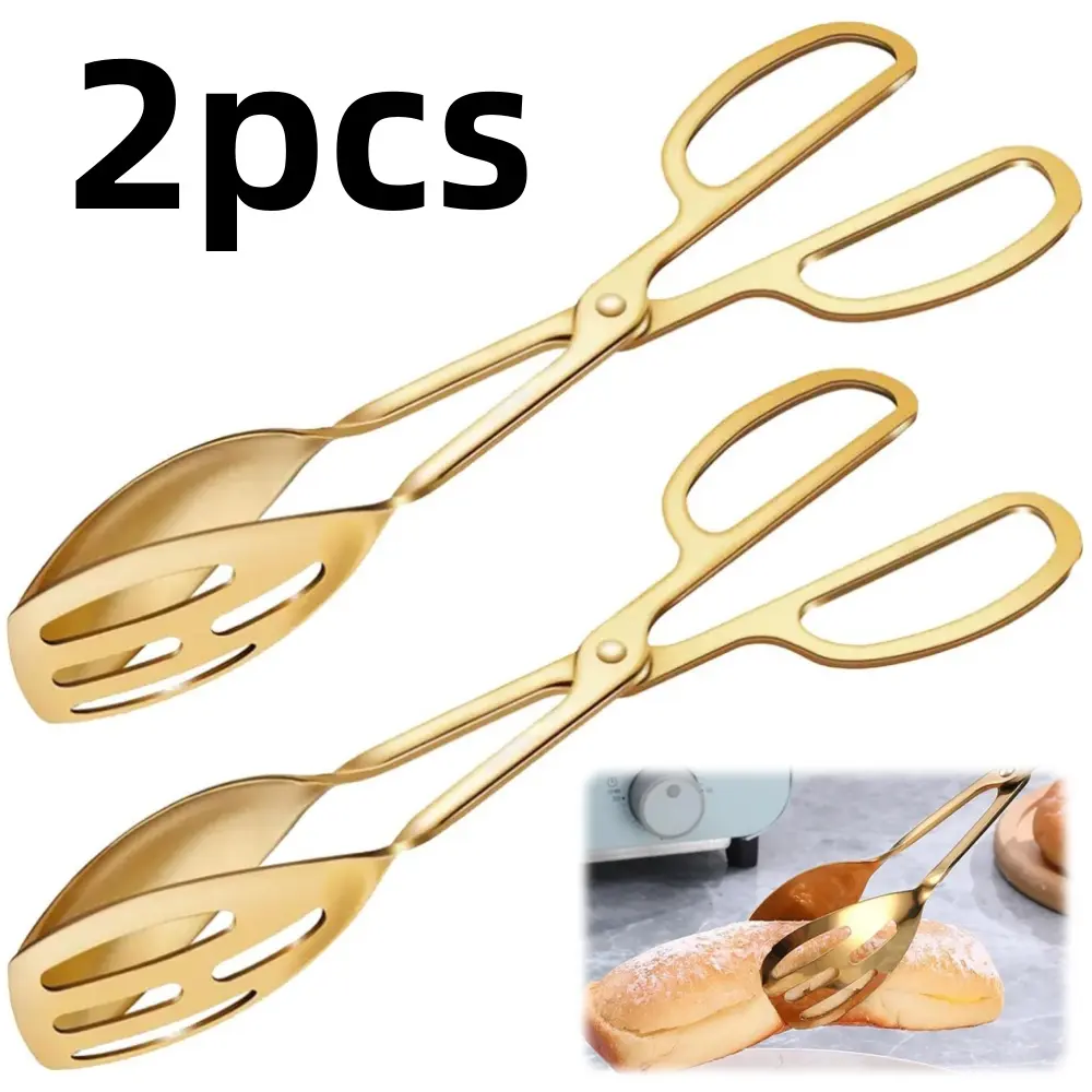 2-Piece Stainless Steel Utensils: Food Scissor Tongs & Unscented Salad Servers, Heat-Resistant Easy Grip for Grill, Steak