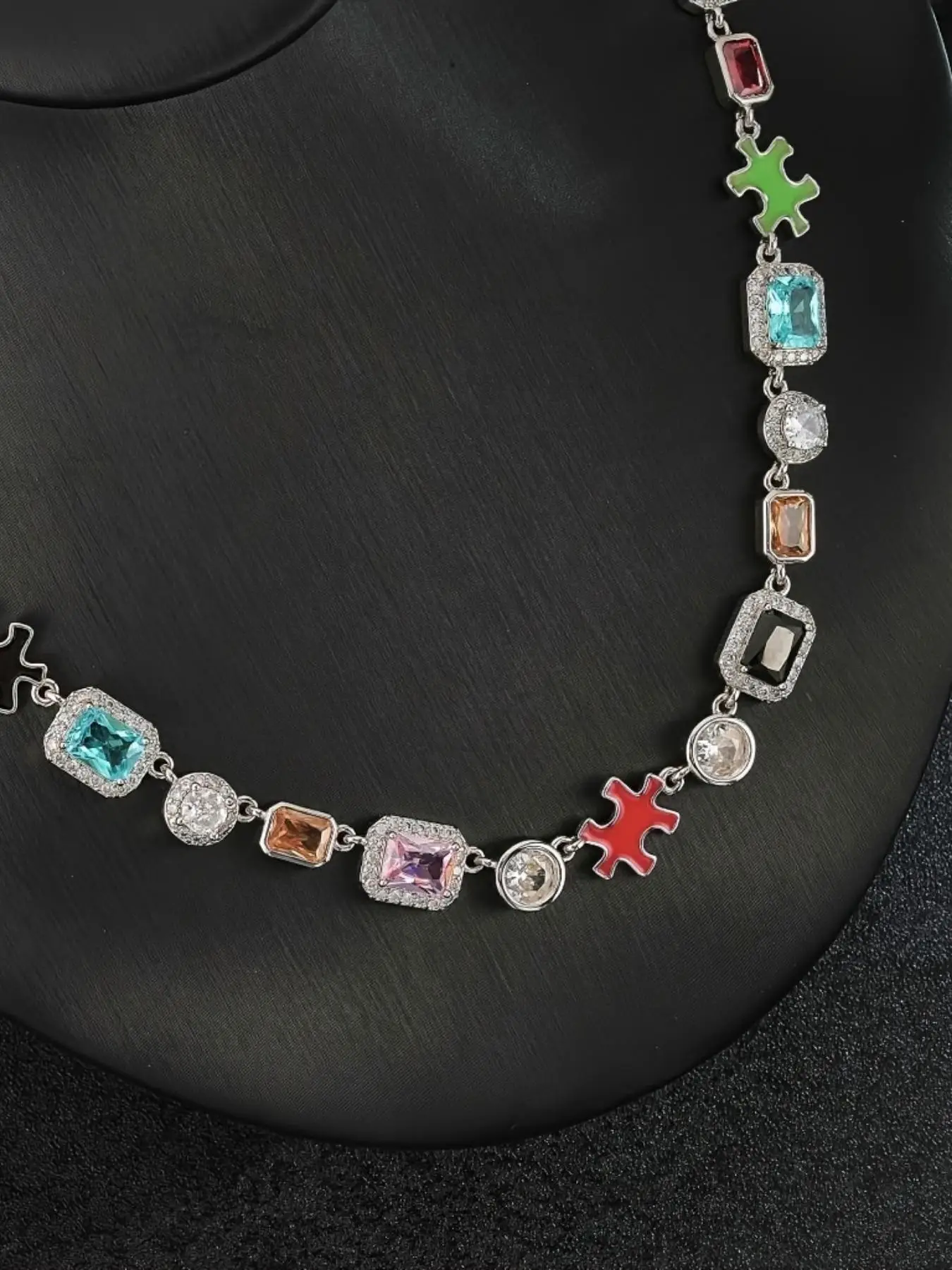 Colorful Synthetic Zirconia Necklace, Sparkling Adjustable Whimsical Necklace for Women for Gift, Daily Clothing Decor, Trendy All-match & Exquisite I