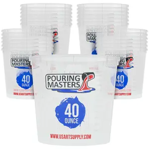 Pouring Masters 40 Ounce (1200ml) Graduated Plastic Mixing Cups (Box of 24) - Paint Mixing Cups for Epoxy Resin, Art, Kitchen, Baking - Measurements in OZ and ML, 4 Different Measuring Ratios 1:1