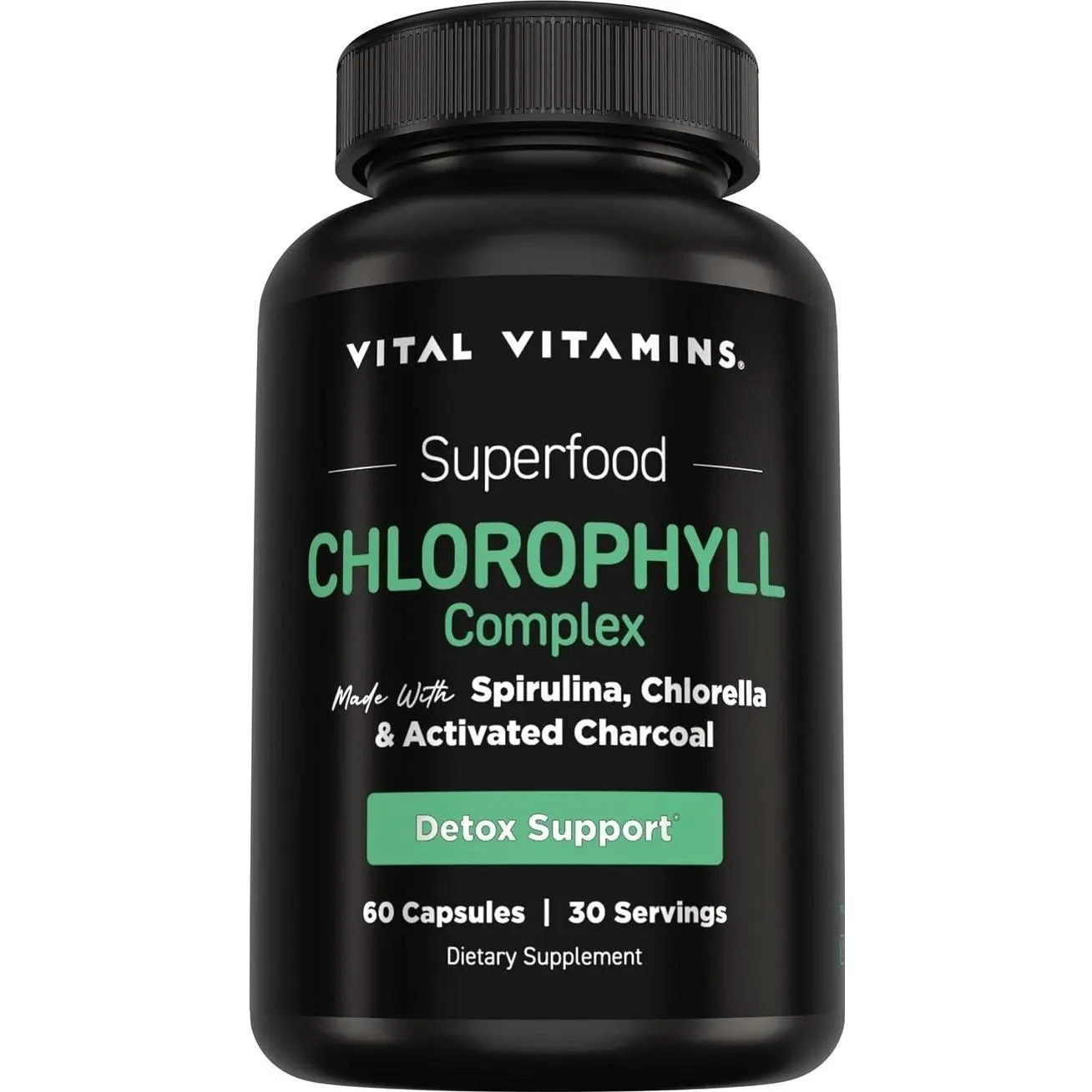 Vital Vitamins Chlorophyll Pills - Body Deodorizing Supplement - Made with Spirulina, Chlorella, Organic Parsley, Mint, & Activated Charcoal - Defeat Odor Naturally - for Women & Men - 60 Capsules