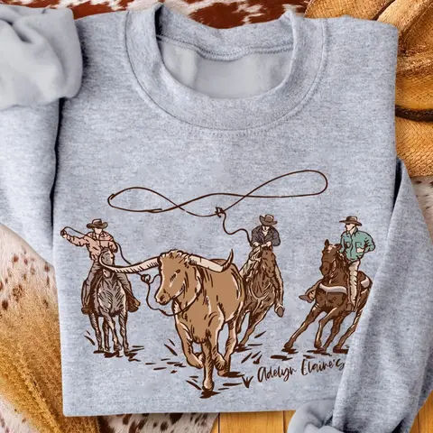 Women's Vintage Cow Print Crew Neck Sweatshirt, Casual Long Sleeve Pullover Tops for Fall & Winter, Women's Clothes for Daily Wear