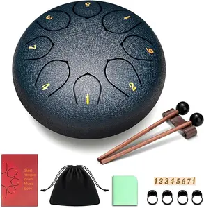 CAHAYA 6" Steel Tongue Drum, 8 Notes Percussion Hand Drum with Music Book, Includes Mallets & Finger Paddles, Carry Bag for Kids