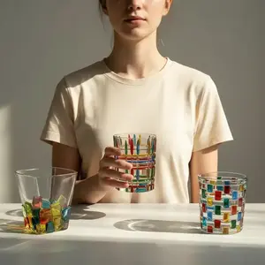 Hand Drawn Colored Transparent Glass Drinking Cup Beer Mug Coffee Milk Water Cup Beer Juice Cold Drink Cups Wine Glasses Gift Home