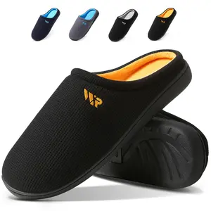 Men's Two-Tone Memory Foam House Slippers Indoor Outdoor Durable Rubber Sole、house shoes、slippers for men、mens slippers、gifts for seniors-Black Orange