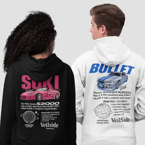 Bullet and Sukki Car Matching Couple Hoodie Outfits Love Graphic Tee Cotton Fabric Unisex Streetwear Trendy Top Gift For Couples