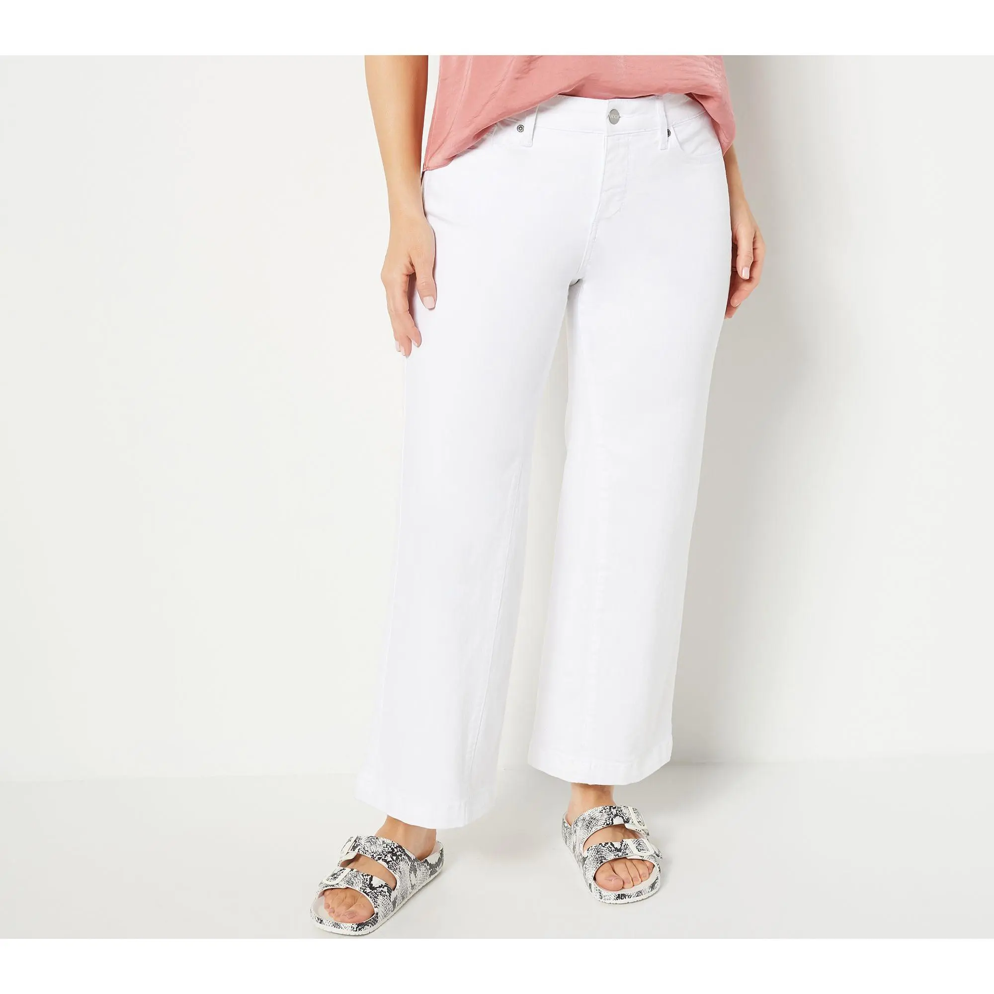 NYDJ Teresa Wide-Leg Ankle Jeans w/ Contoured Seams - Optic White