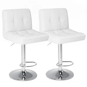 furnishflex Bar Stools Set of 2, Counter Height Barstools,Square Seat Cushion Barstool with Back, Height Adjustable PU Leather Swivel Barstool ,White