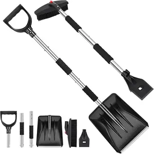 Snow Shovel, Car Windshield Ice Scraper, Portable Driveway Snow Shovel with Aluminum Handle, 42-Inch Extendable Car Snow Brush with Foam Grip, 5-in-1 Winter Snow Removal Tool, Suitable for SUV, Car Snow Shovel