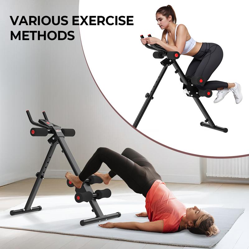RELIFESPORTS Foldable Height-Adjustable Ab Machine, LCD Monitor Ab Trainer, Full-Body Core Workout Fitness Equipment Home Gym Abdominal Training Board
