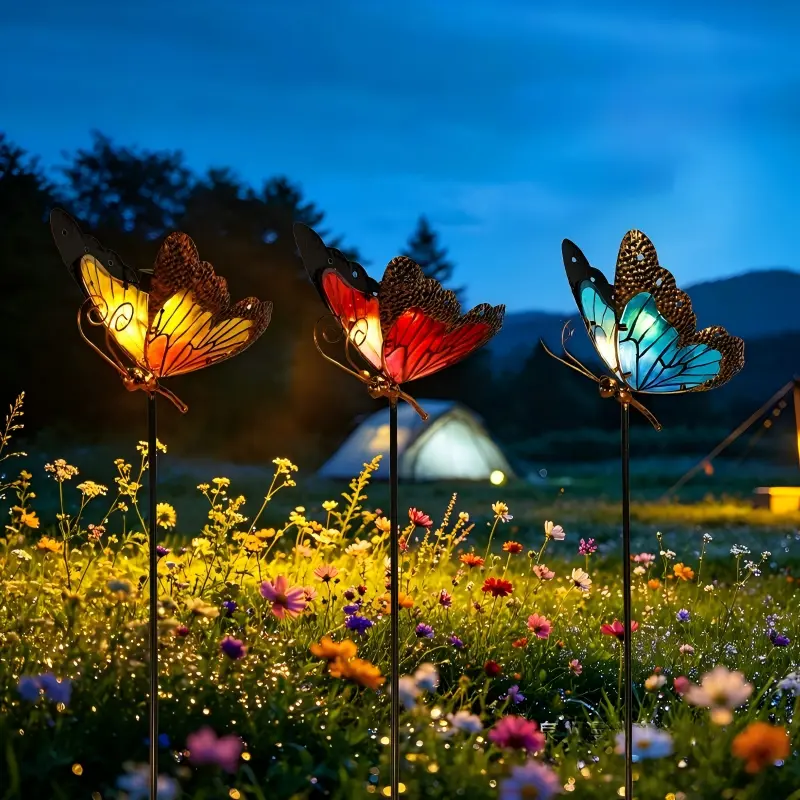 Solar Butterfly Garden Stake, Creative Outdoor LED Light Decor, Colorful Metal Butterfly Lawn Ornament for Yard, Patio, Flower Bed, Backyard, Garden Landscape & Villa Decoration