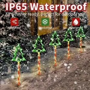 LED Solar Christmas Tree Candy Cane Stake Lights - Pack of 5