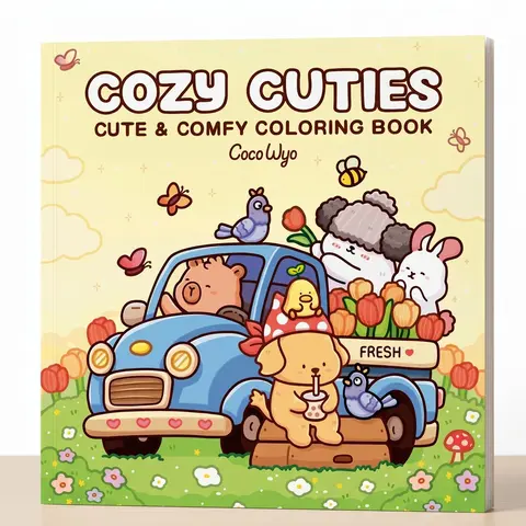Cozy Cuties Coloring Book - 8x8 inch Compact Portable Paper Book, 45 Hand-Drawn Cozy Baby Animals Charm Designs, Relaxation Mindful Activity for Adults & Kids