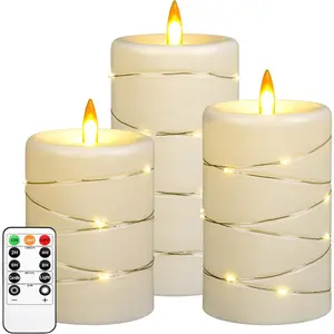 Flameless Candles with String Lights Dimmable Warm White Remote Control Timer, Led Candles Window Candle Decorations for Home Party Wedding Decoration Home Decor Lighting