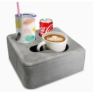 Couch Cup Holder Pillow, Couch Cup Holder Tray! Prevent Spills and Use Anywhere. Cup Holder for Couch, Bed, Man Cave, Car, Park, Beach. Grey containers storage Coasters Fabric