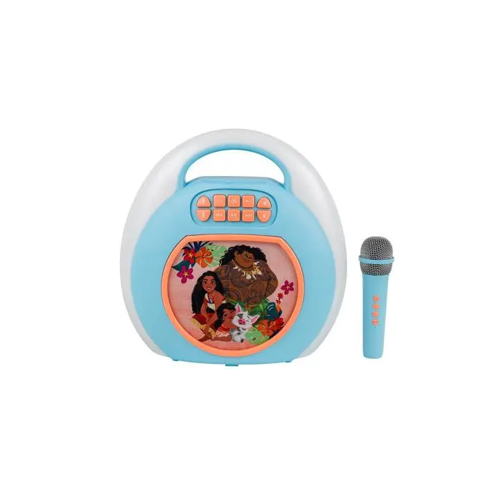 Disney Moana Kids' Portable Bluetooth Karaoke Machine - Rechargeable Lithium Ion Batteries, USB Drive Compatible, Echo Effects, Adjustable LED Light Show, Performance Boost, for 5 Years and Up, Party Use