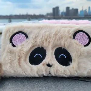 Cute Furry Panda Bear Wallet with Pom Pom