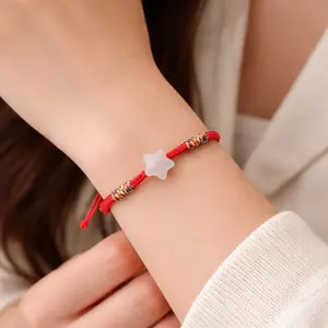 Natural Nephrite Hetian Jade Star Shape Bracelet – Red String Adjustable Lucky Charm Bracelet | Yuora Jewelry