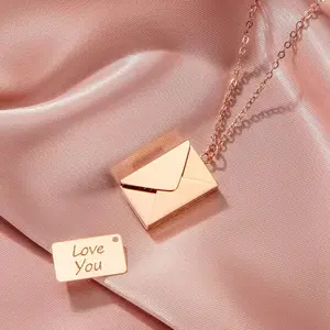 Envelope Necklace Women's Fashion Stainless Steel Engraved Pendant LOVE YOU Clavicle Chain Couple Simple Necklace