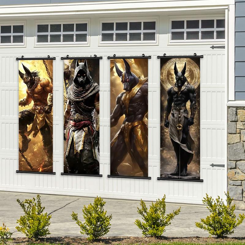 Vintage Egyptian Anubis Art Poster, 4-Piece Hanging Banners, Modern Home Decor, Waterproof Print, Living Room Wall Art, Bedroom Mural