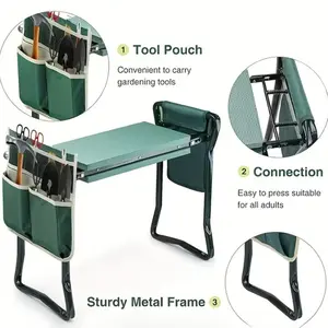 Upgraded Garden Kneeler Seat with Soft Foam Pad, Foldable Heavy-Duty Gardening Stool, 330 lbs Capacity, Large Tool Pouches