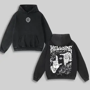 Alucard Hellsing Hand Signs Hoodie Washed Cotton Oversized Anime Manga, Hellsing Hoodie, Anime Streetwear, Gift For Anime Fan, Weeaboo Graphic Hoodies ZNJ