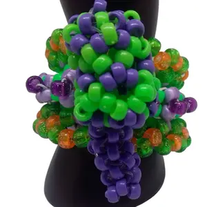 Kandi Rotating Bracelet Cuff Green/Purple/Orange W/Green Purple Mushroom