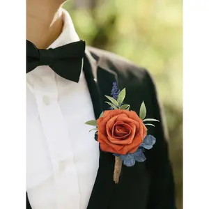 Rinlong Boutonniere Navy Blue & Burnt Orange