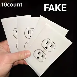 Fake Power Outlet Stickers, 10pcs/set Self-adhesive Funny Power Outlet Decals, Wall Prank Stickers for Office, Home, Party, Decorative Stickers