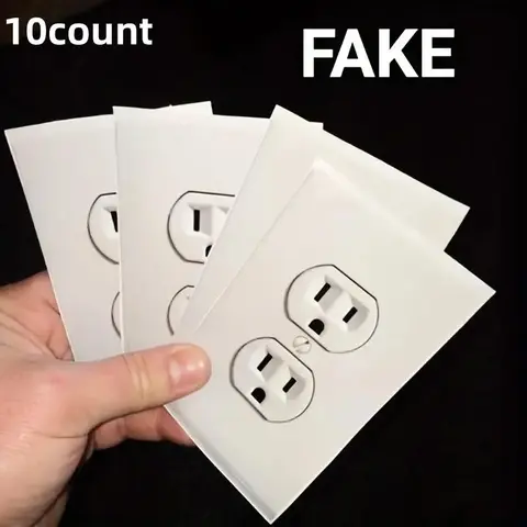 Fake Power Outlet Stickers, 10pcs/set Self-adhesive Funny Power Outlet Decals, Wall Prank Stickers for Office, Home, Party, Decorative Stickers, Decoration Sticker, PVC Decoration Stickers