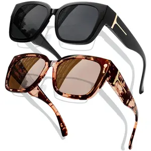 1/2 Packs Stylish Mirrored Sunglasses Polarized Fit Over Glasses for Women - Trendy Large Square  UV400 Protection Sun Glasses